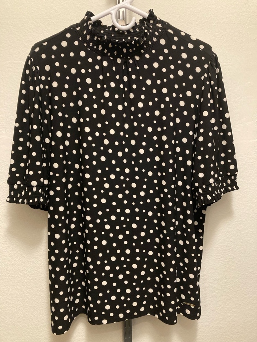 Anne Klein Polka Dot Ruffle Mock Collar Top